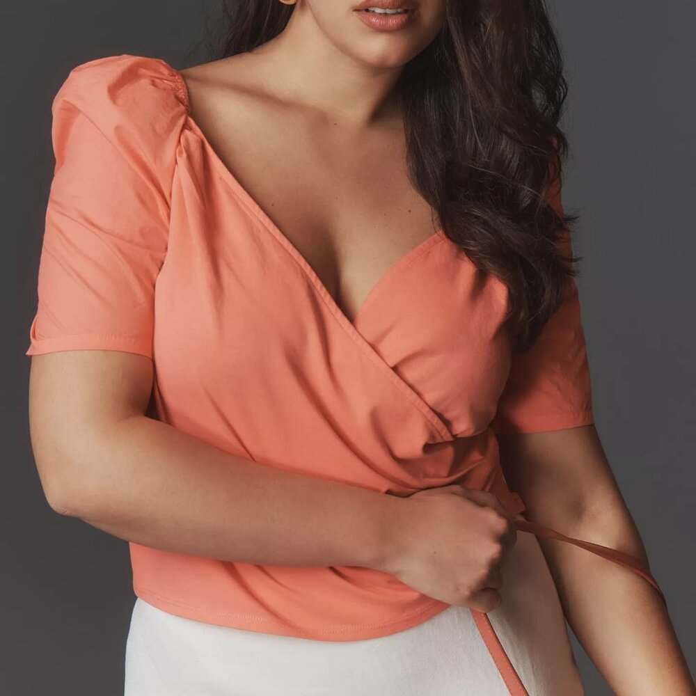 🌺💐NWT Anthropologie Puff-Sleeve Faux Wrap Top Spring/Summer Feminine 🌺💐